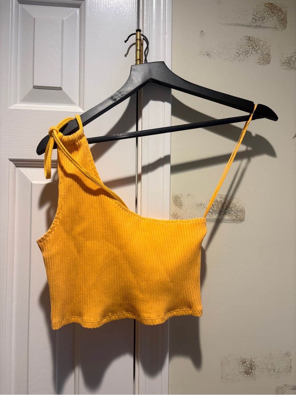 aerie Bright Orange One-Shoulder Tie-Detail Ribbed Crop Top